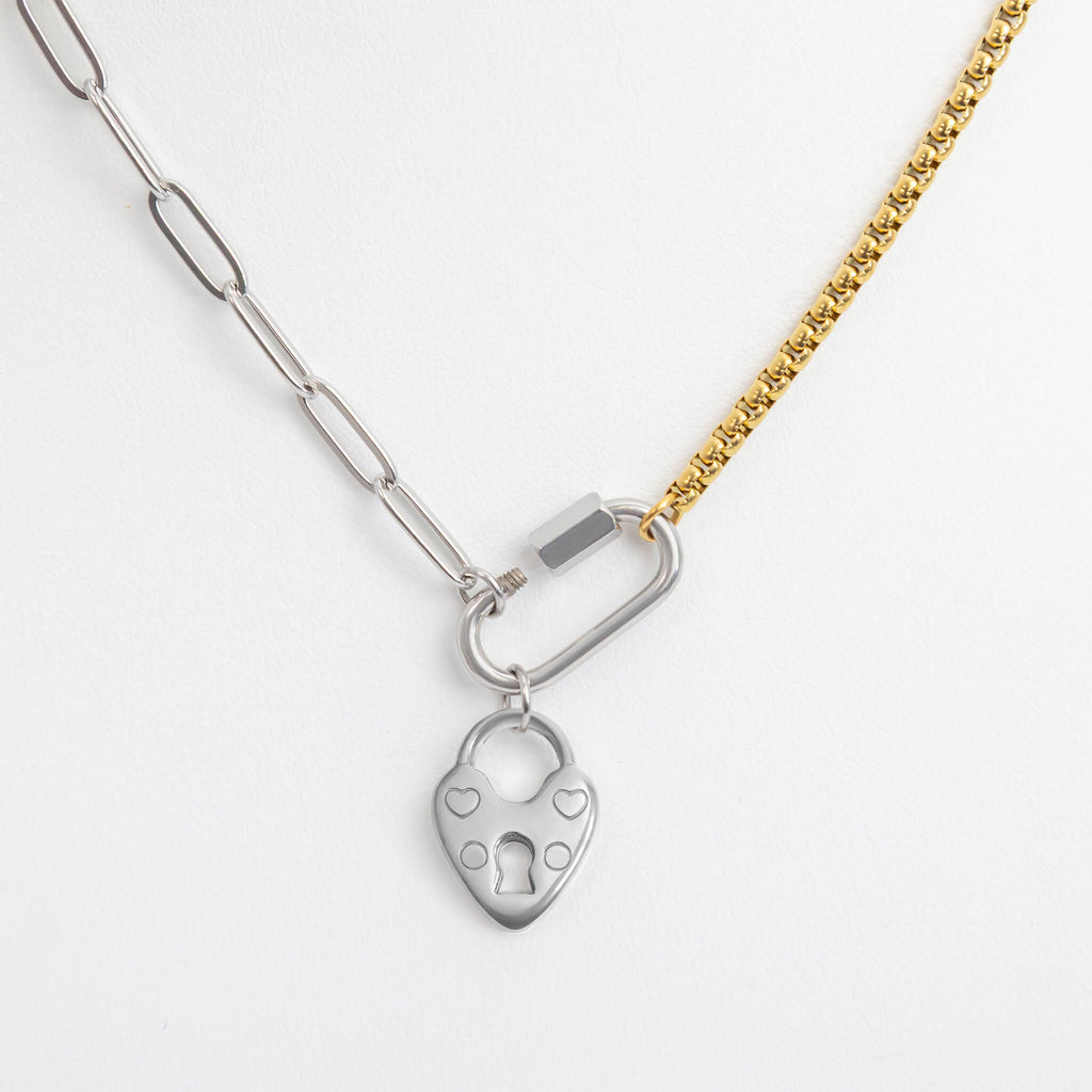 Gold Paperclip Necklace – Mixed Metal Double Chain With Carabiner Clasp - Charm holder | Sunflower Soul Boutique