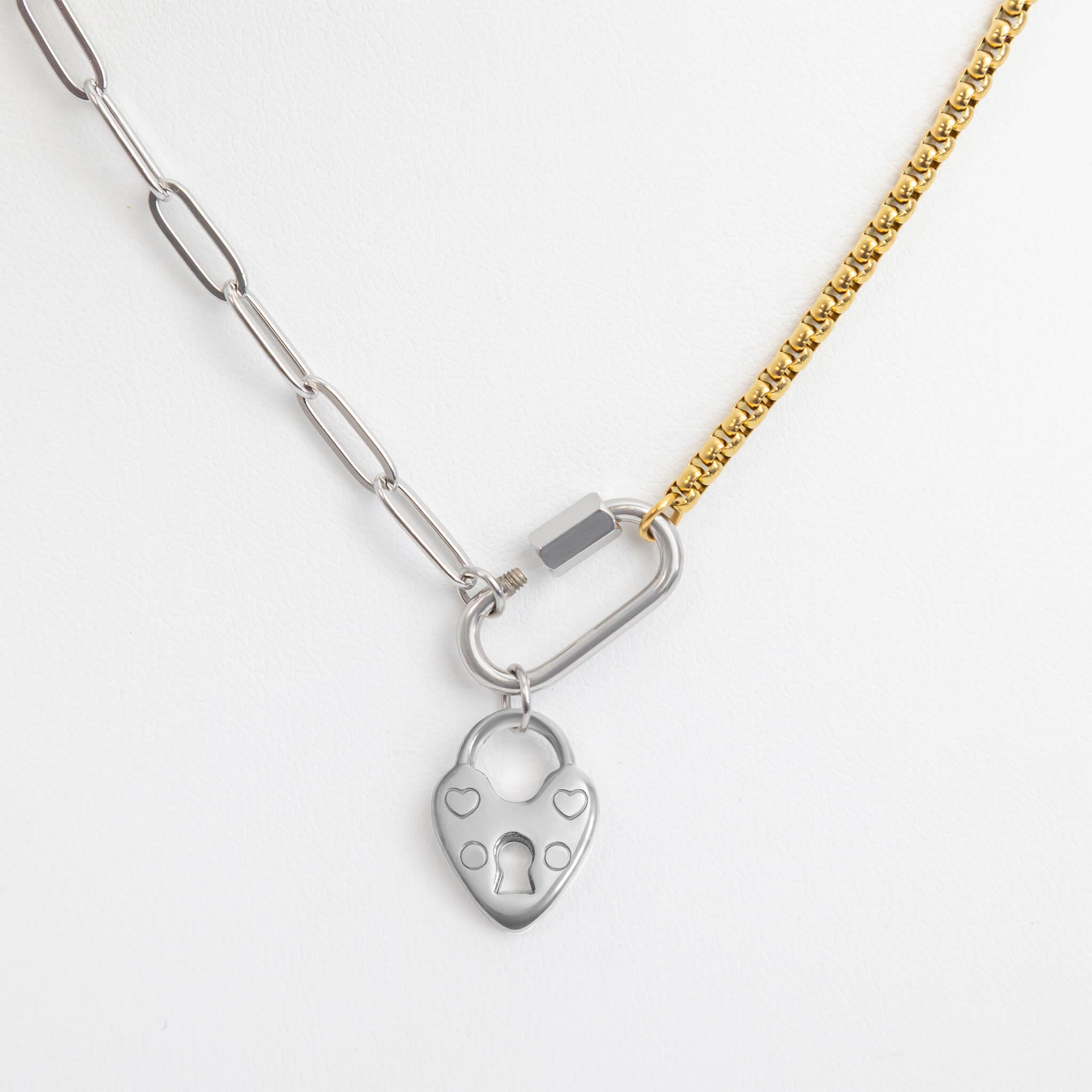 Gold Paperclip Necklace – Mixed Metal Double Chain With Carabiner Clasp - Charm holder | Sunflower Soul Boutique