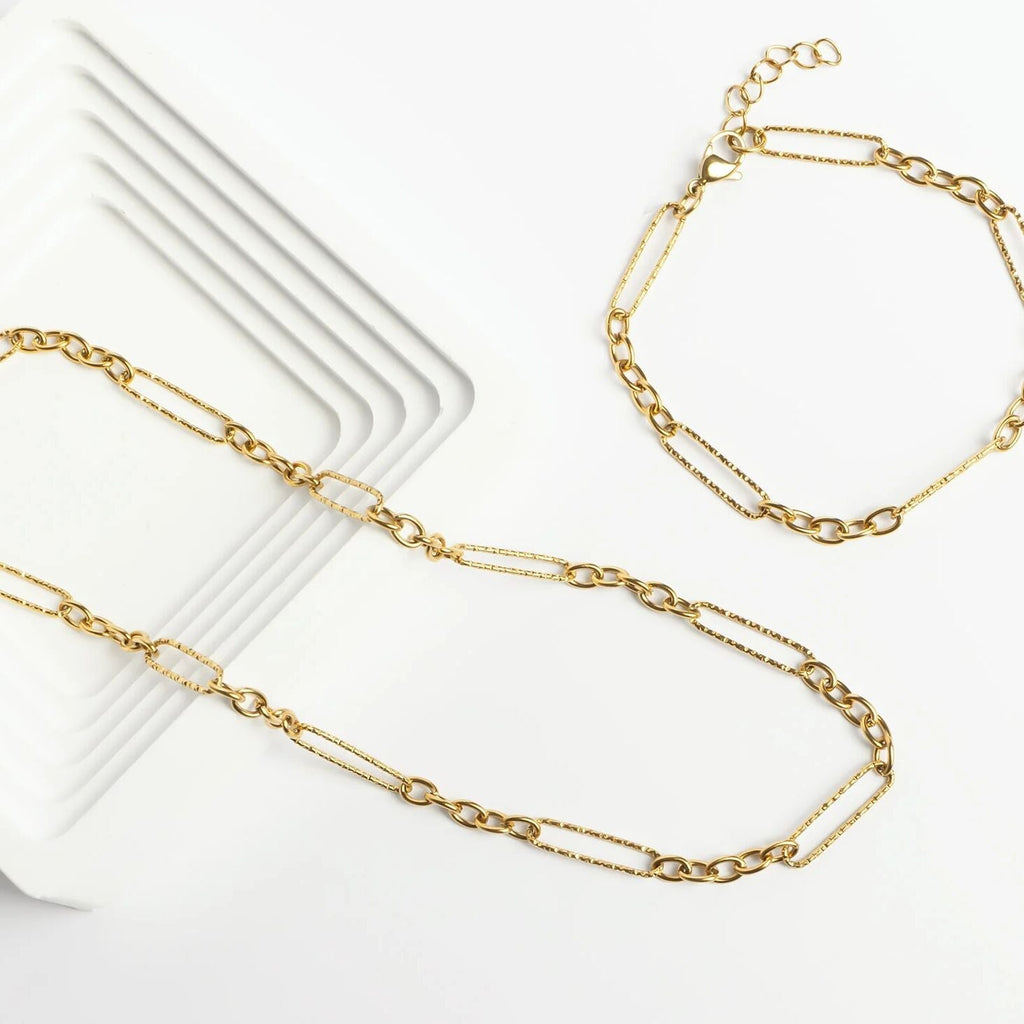 Gold Paperclip Necklace – Textured Stainless Steel Chain with Adjustable Links - Necklaces | Sunflower Soul Boutique