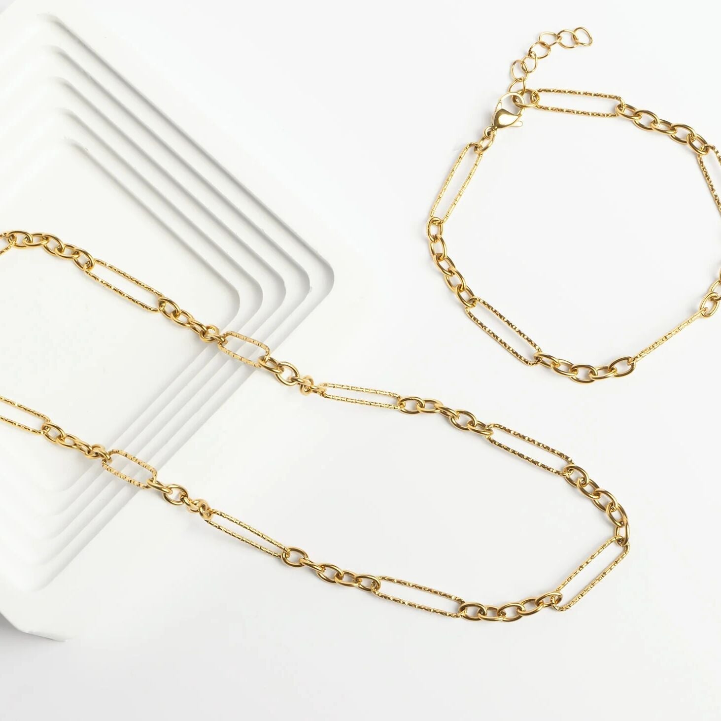 Gold Paperclip Necklace – Textured Stainless Steel Chain with Adjustable Links - Necklaces | Sunflower Soul Boutique