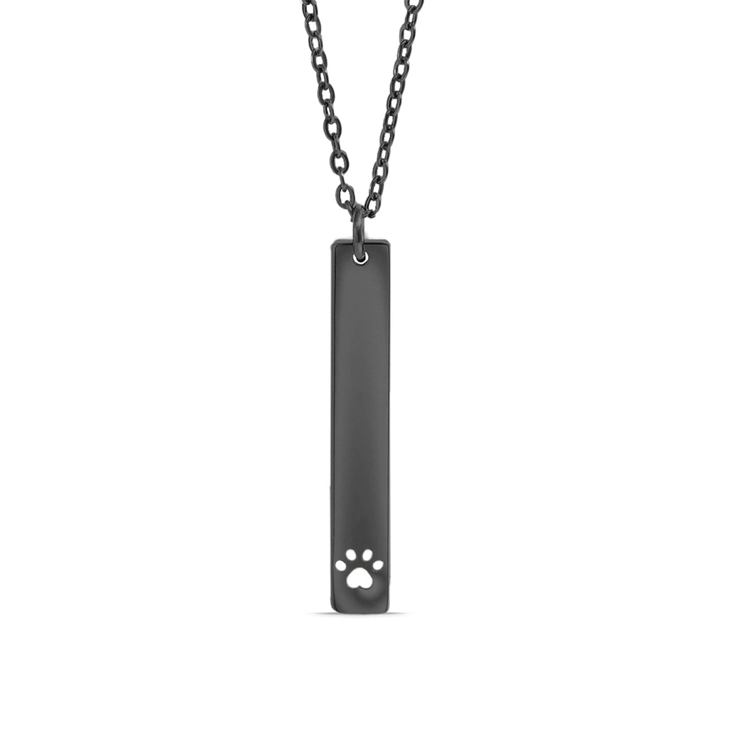 Chain necklace with vertical bar pendant with cut out paw print engraving