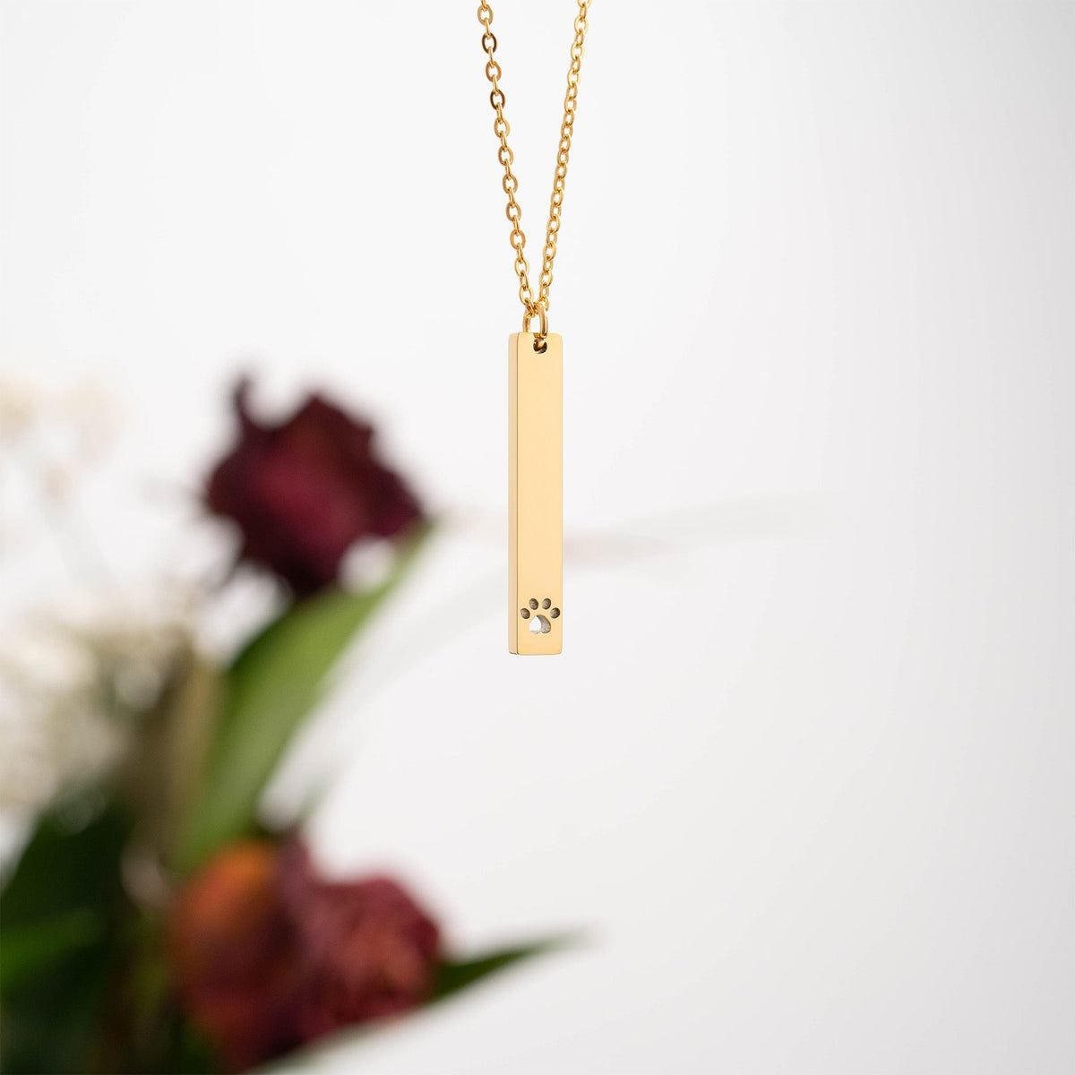 Paw Print Cutout Vertical Blank Bar Necklace