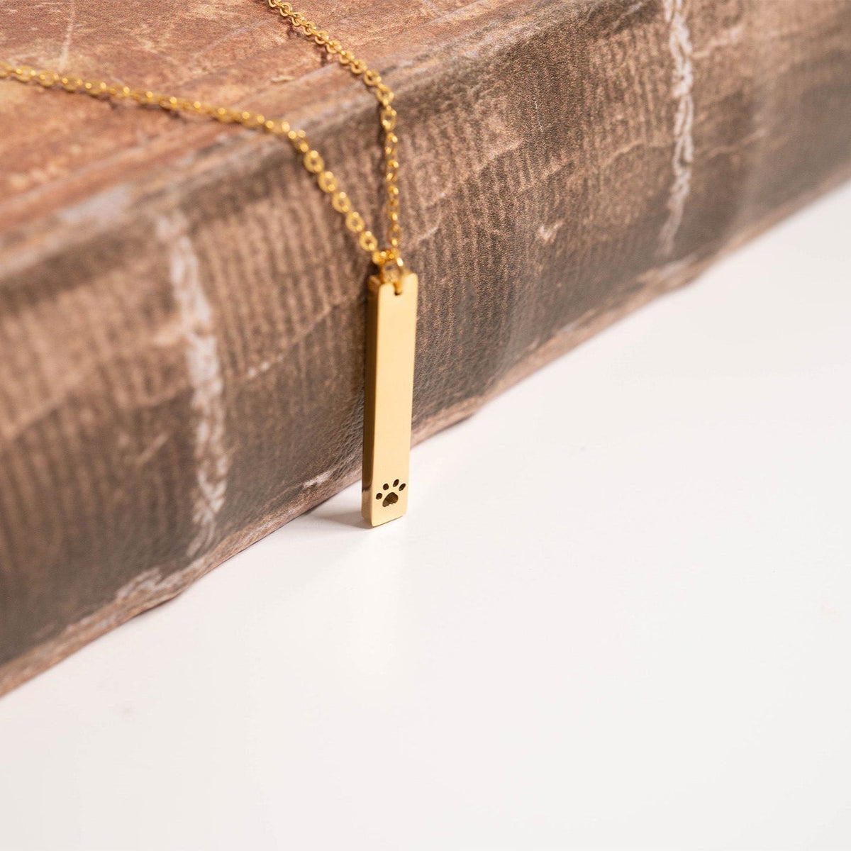 Paw Print Cutout Vertical Blank Bar Necklace