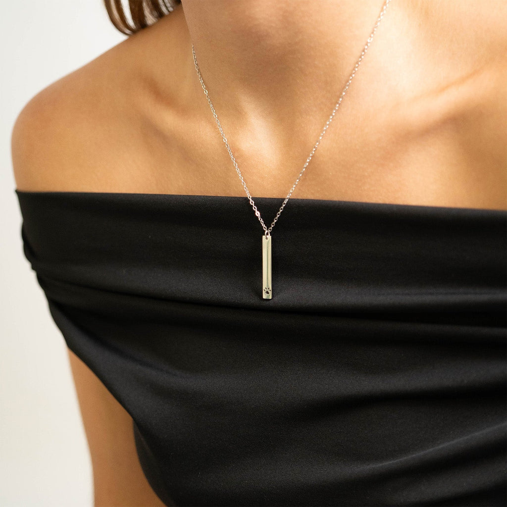 Paw Print Cutout Vertical Blank Bar Necklace