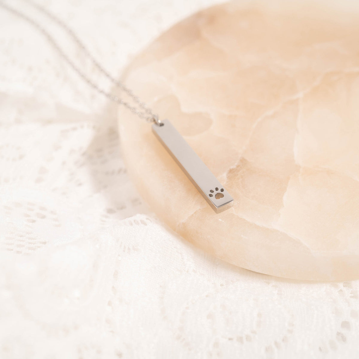 Paw Print Cutout Vertical Blank Bar Necklace