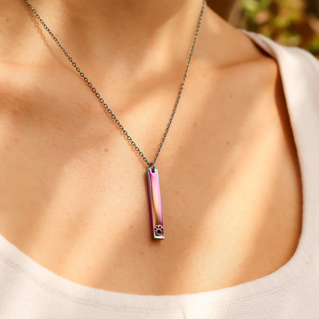 Gold Paw Print Necklace – 18K PVD Plated Stainless Steel Bar Pendant | Hypoallergenic Gift
