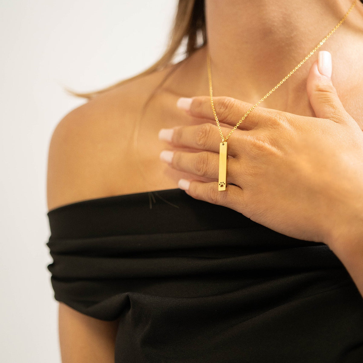 Paw Print Cutout Vertical Blank Bar Necklace