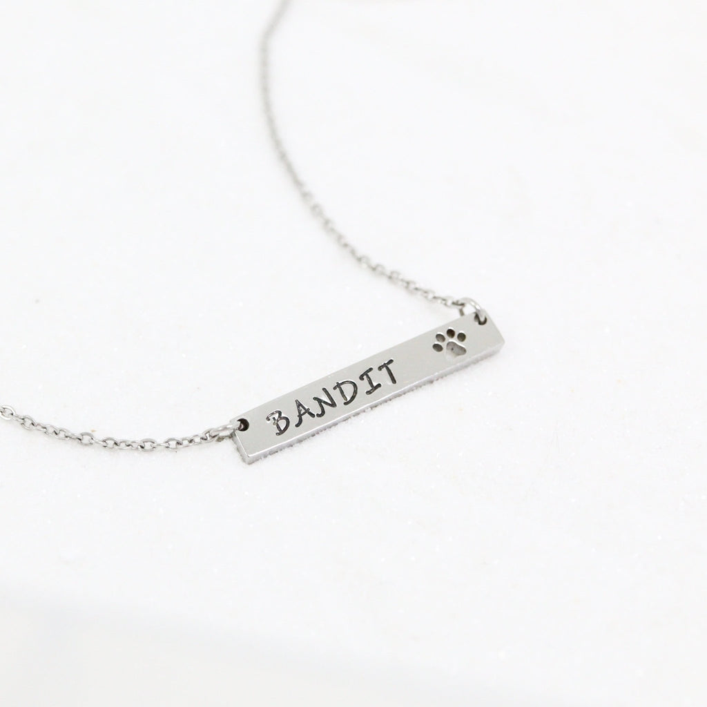 Gold Paw Print Necklace – Engraving Blank Bar Pendant | Hypoallergenic Stainless Steel Jewelry - Necklaces | Sunflower Soul Boutique