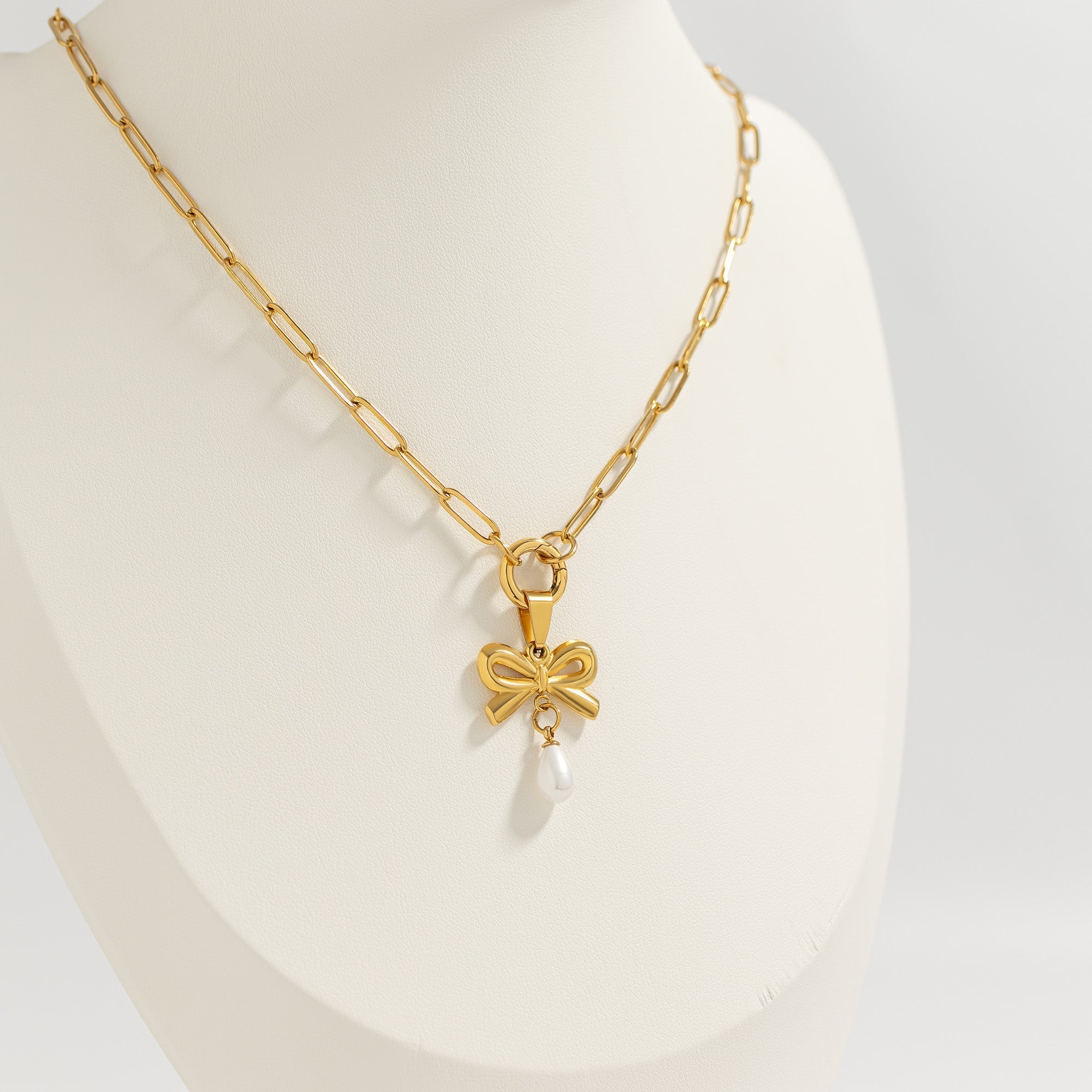 Gold Pearl Bow Charm – 18K Gold Pendant | Hypoallergenic Stainless Steel Charm - charm | Sunflower Soul Boutique