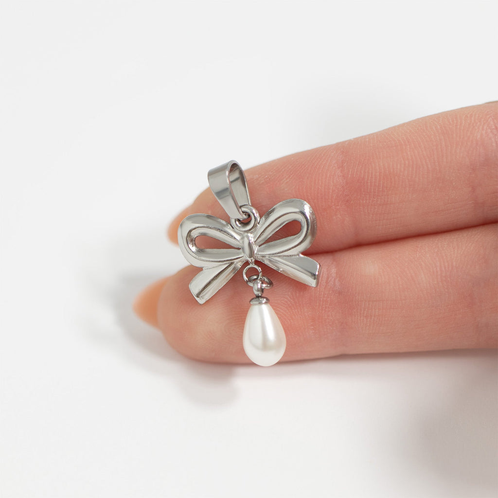 Gold Pearl Bow Charm – 18K Gold Pendant | Hypoallergenic Stainless Steel Charm - charm | Sunflower Soul Boutique