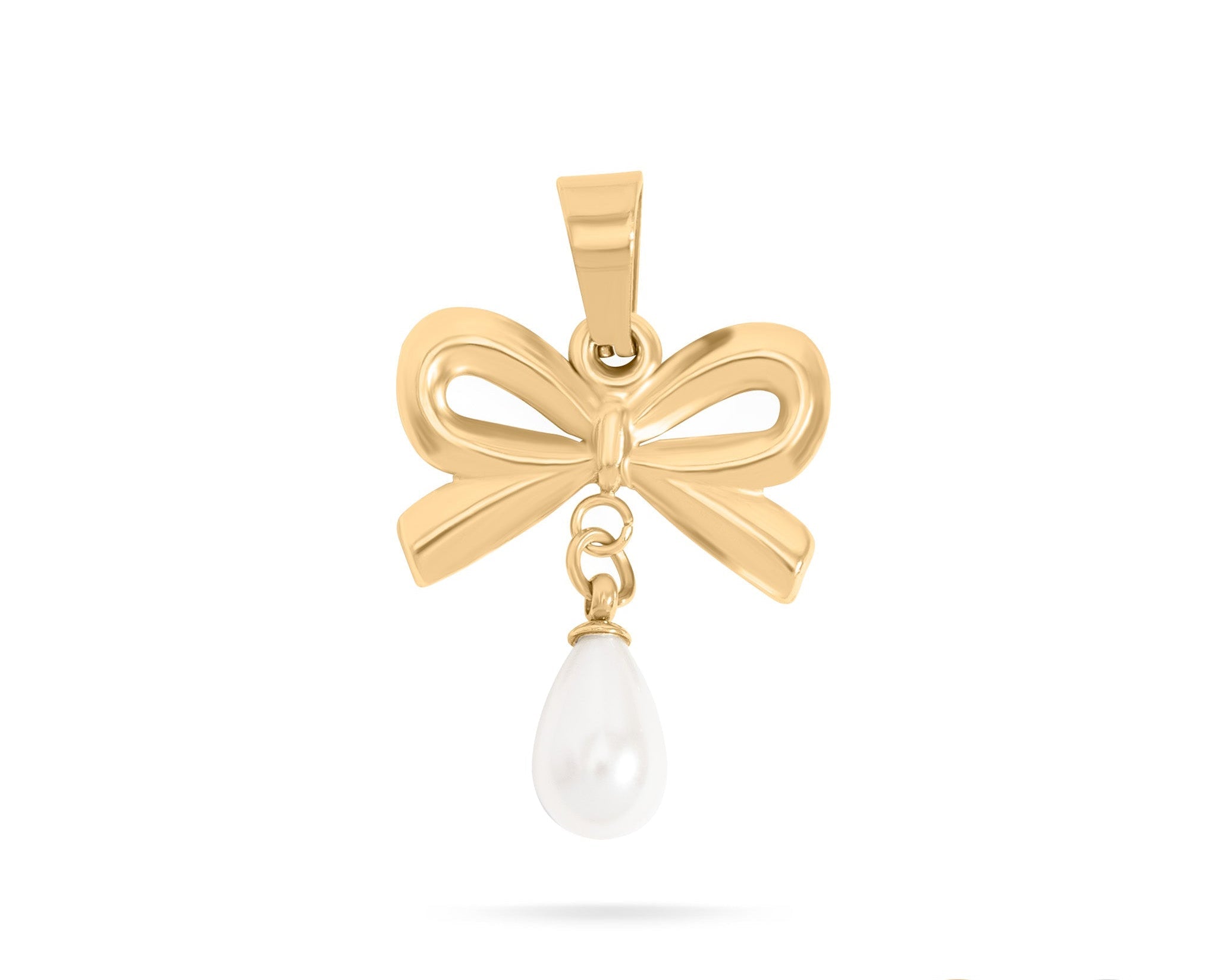 Gold Pearl Bow Charm – 18K Gold Pendant | Hypoallergenic Stainless Steel Charm - charm | Sunflower Soul Boutique