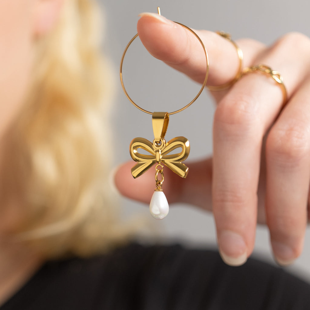 Gold Pearl Bow Charm – 18K Gold Pendant | Hypoallergenic Stainless Steel Charm - charm | Sunflower Soul Boutique