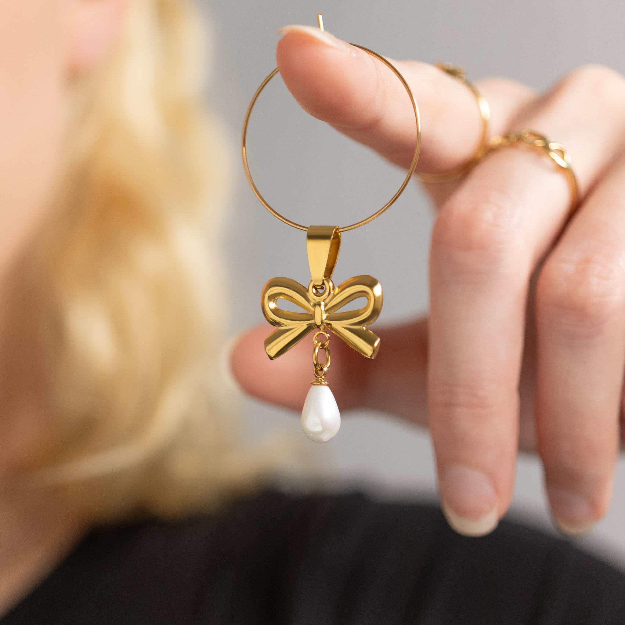 Gold Pearl Bow Charm – 18K Gold Pendant | Hypoallergenic Stainless Steel Charm - charm | Sunflower Soul Boutique