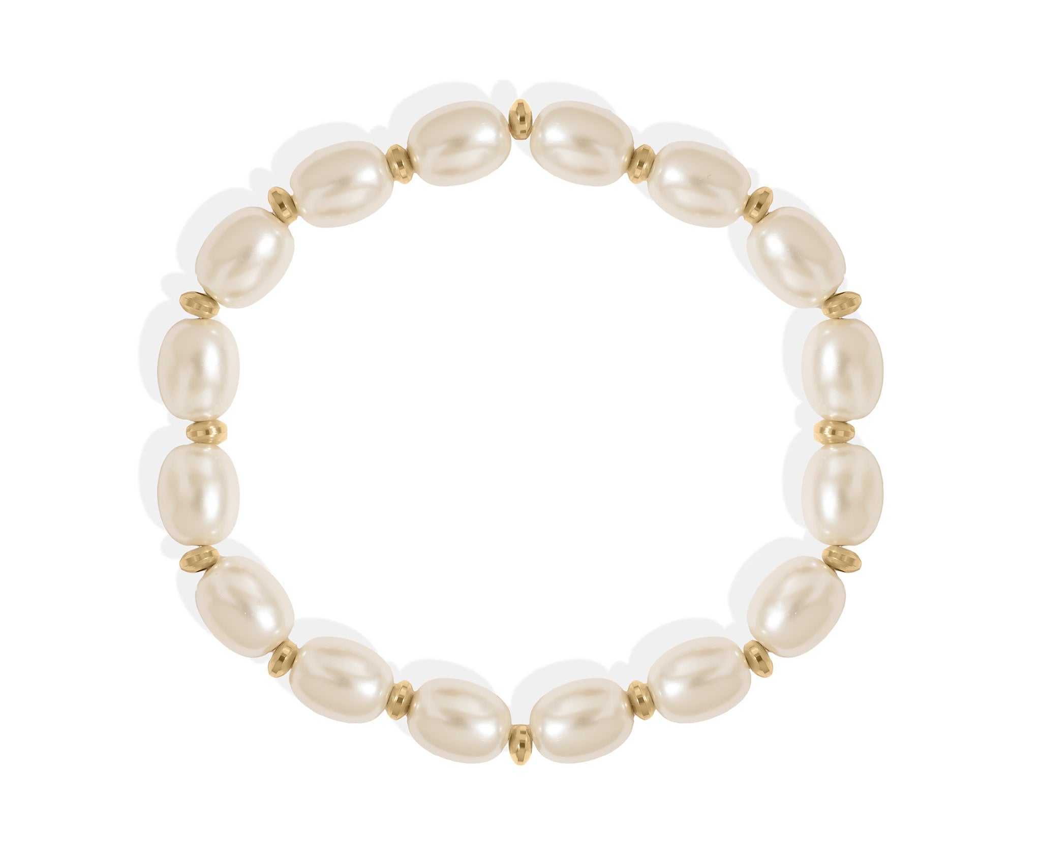 Gold Pearl Bracelet – 8mm Glass Pearl Stretch Band With Polished Gold Beads - Bracelets | Sunflower Soul Boutique