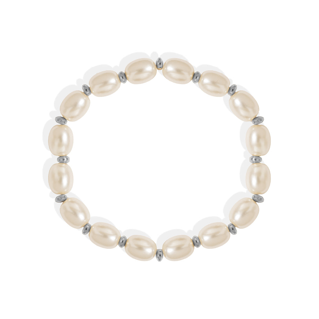 Gold Pearl Bracelet – 8mm Glass Pearl Stretch Band With Polished Gold Beads - Bracelets | Sunflower Soul Boutique
