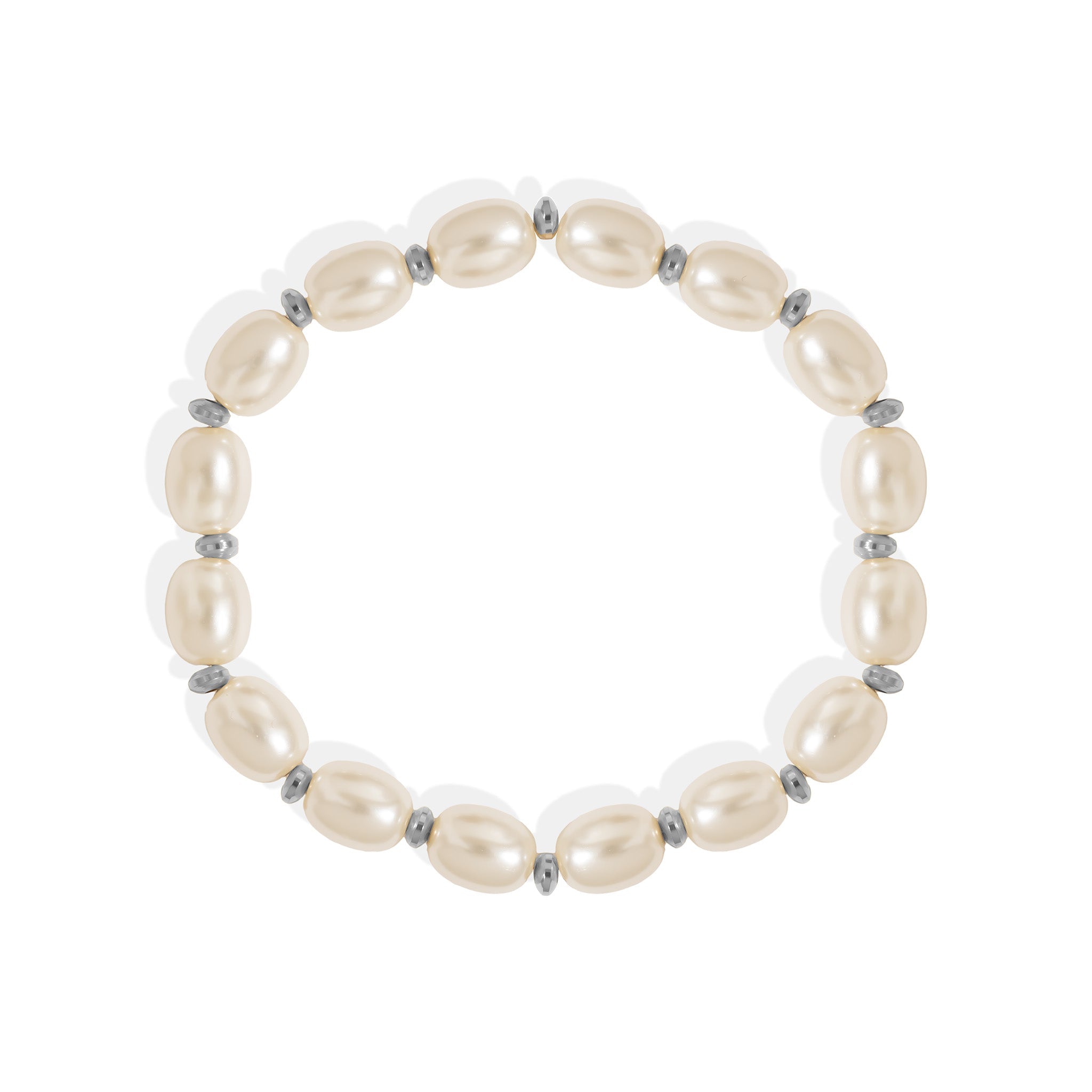 Gold Pearl Bracelet – 8mm Glass Pearl Stretch Band With Polished Gold Beads - Bracelets | Sunflower Soul Boutique