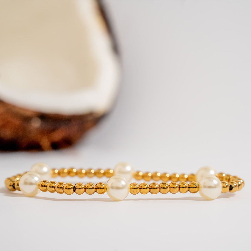 Gold Pearl Bracelet – 8mm Stretch Adjustable Fine Jewelry Accessory - Bracelets | Sunflower Soul Boutique
