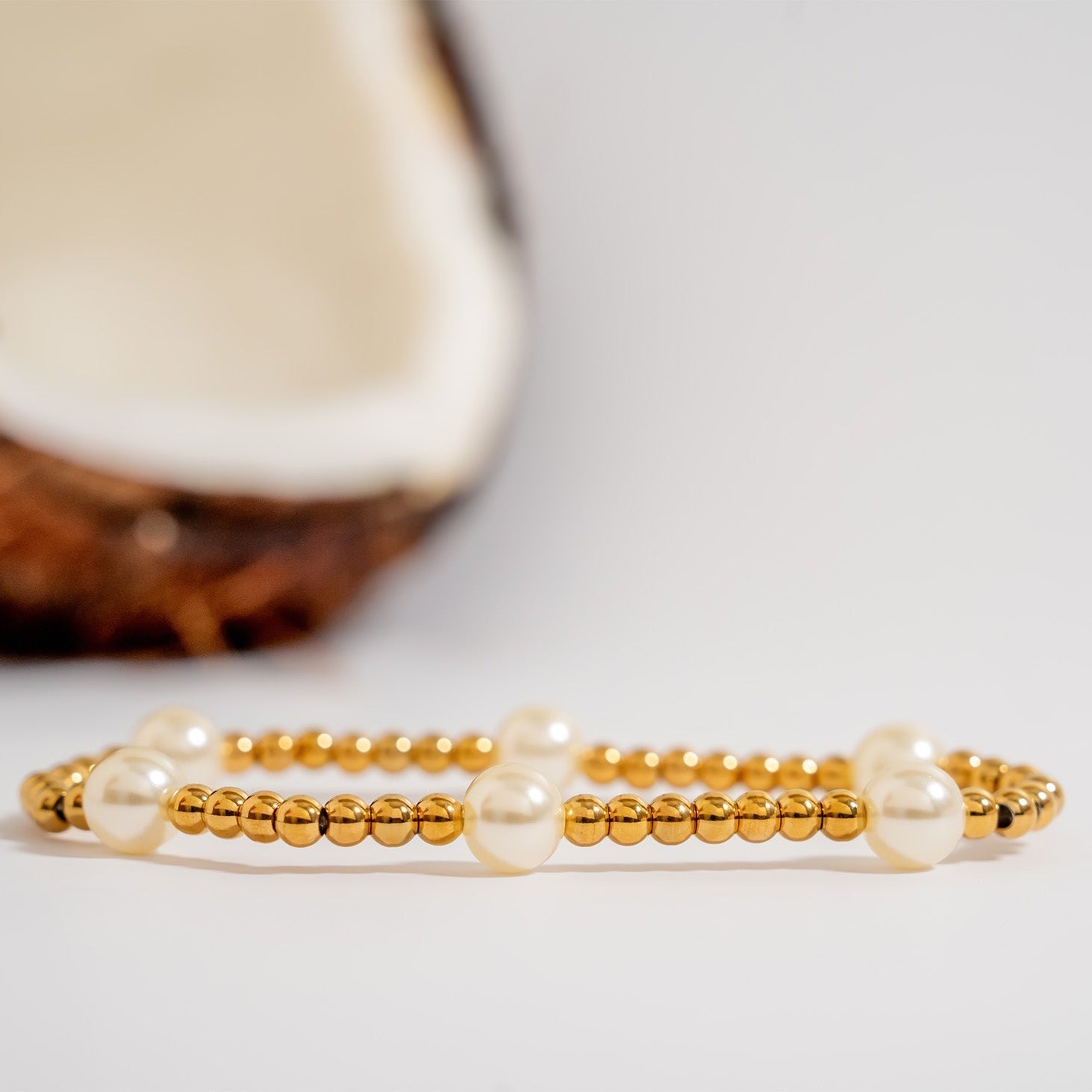 Gold Pearl Bracelet – 8mm Stretch Adjustable Fine Jewelry Accessory - Bracelets | Sunflower Soul Boutique
