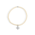 Gold Pearl Bracelet – Adjustable Stretch Bead Bracelet With Beaded Cross Charm - bracelet | Sunflower Soul Boutique
