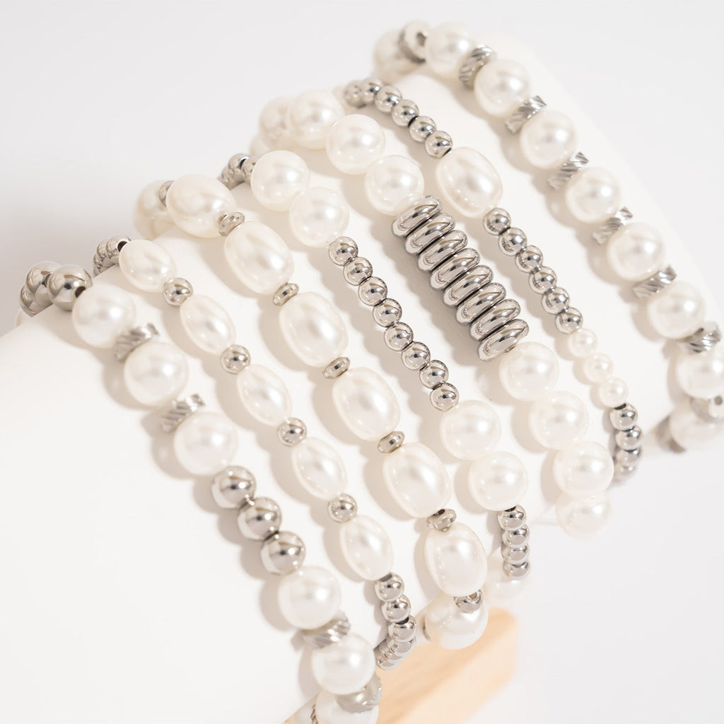 Gold Pearl Bracelet – Stretch Beaded Bracelet With 18K Gold PVD Coating - Bracelets | Sunflower Soul Boutique