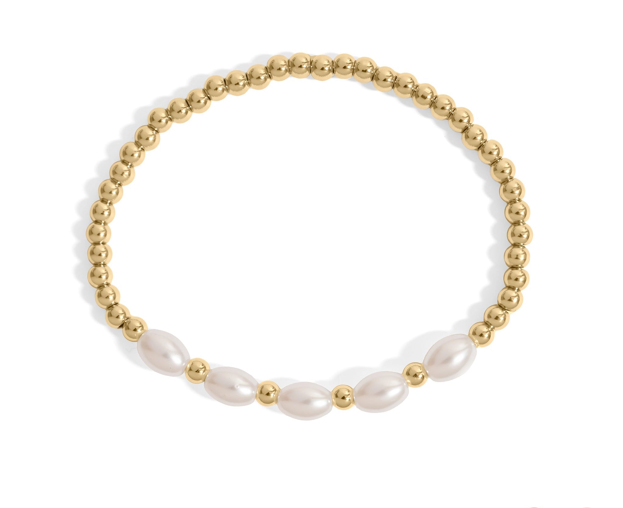 Gold Pearl Bracelet – Stretch Beaded Bracelet With 18K Gold PVD Coating - Bracelets | Sunflower Soul Boutique