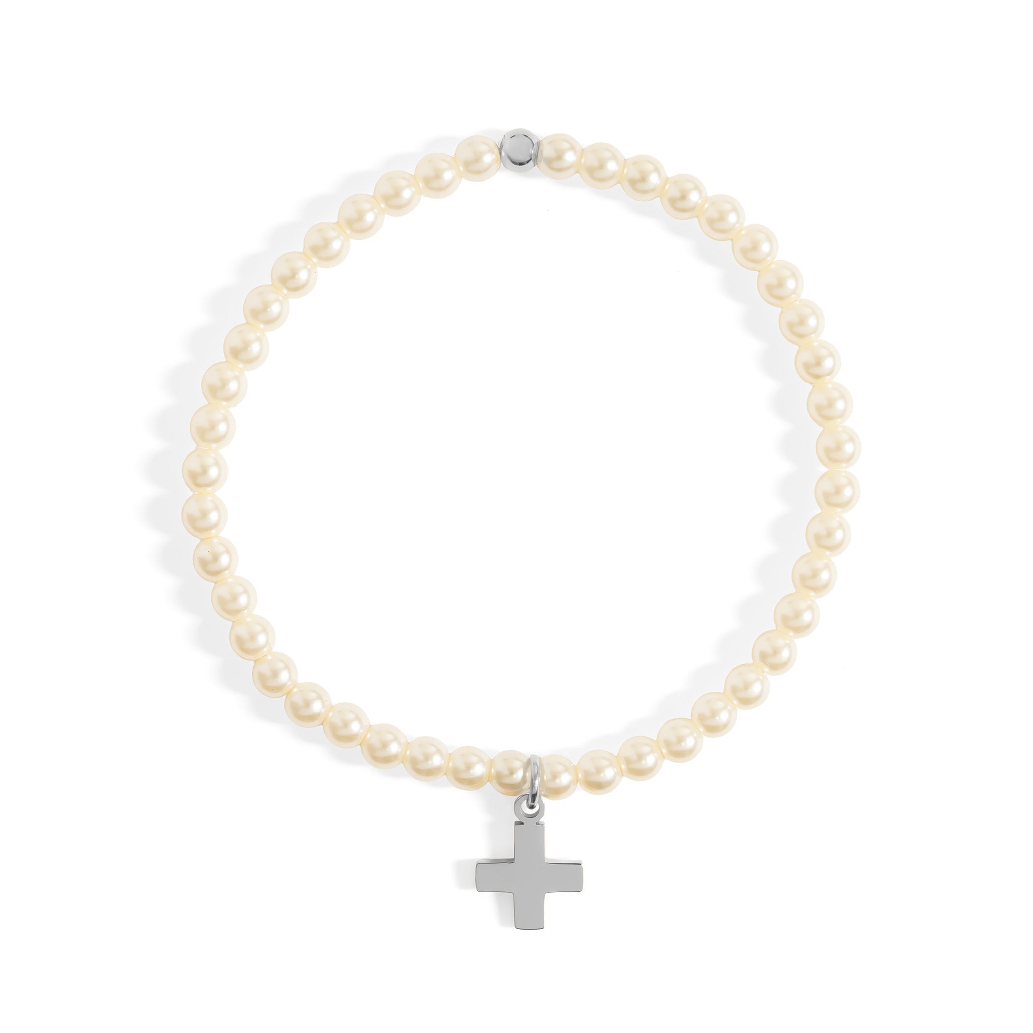 Gold Pearl Bracelet – Stretch Beaded Faux Pearl Jewelry with Gold Cross Charm - bracelet | Sunflower Soul Boutique