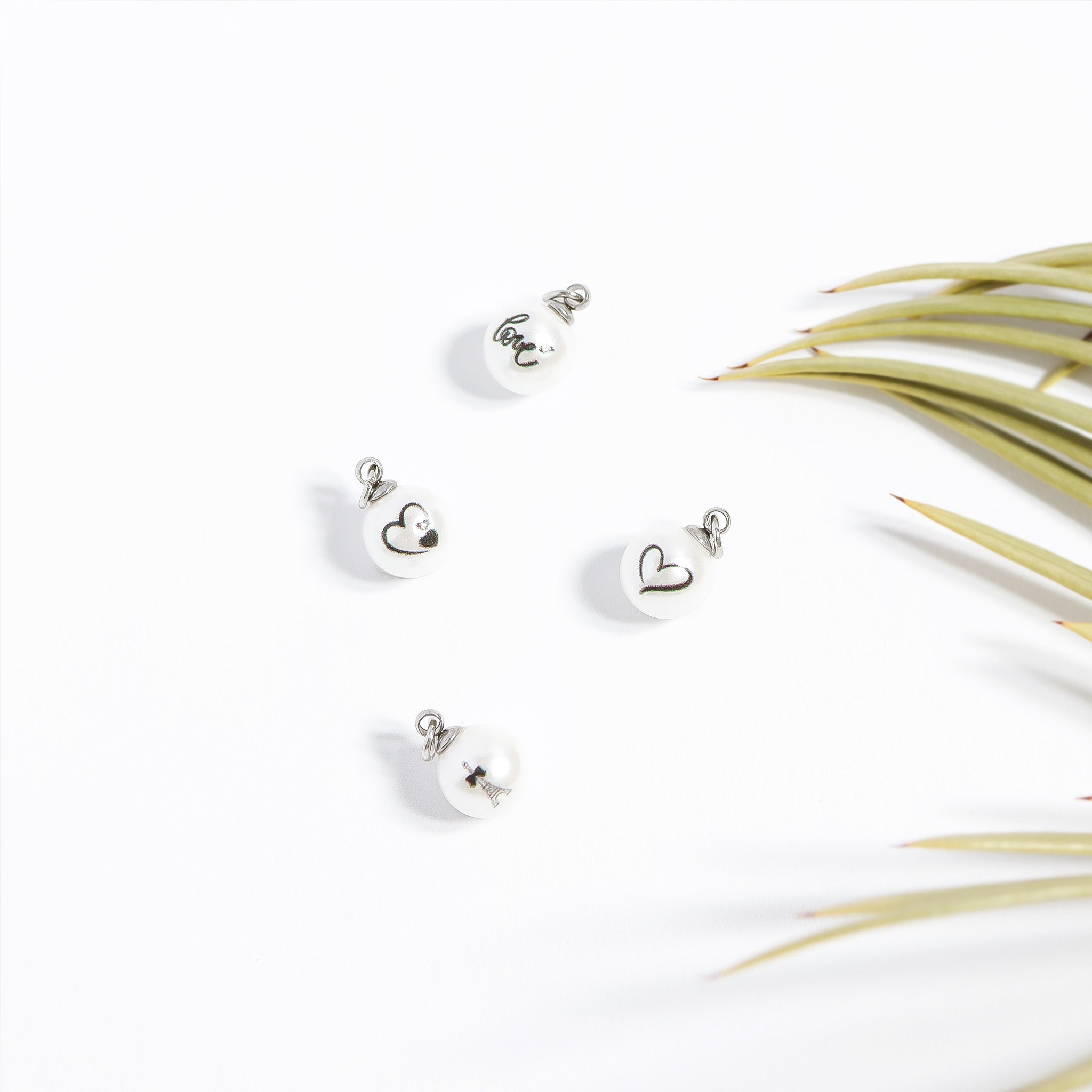 Gold Pearl Charm – 8mm Stainless Steel Charm with Triple Heart Design - charm | Sunflower Soul Boutique