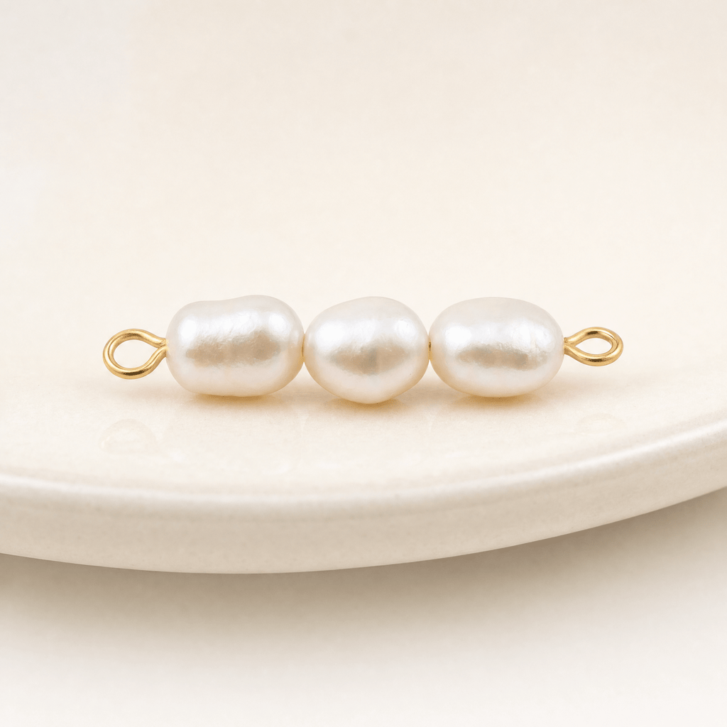 Gold Pearl Connector Charm – 18K Gold PVD Triple Freshwater Pearl Jewelry - Charms | Sunflower Soul Boutique