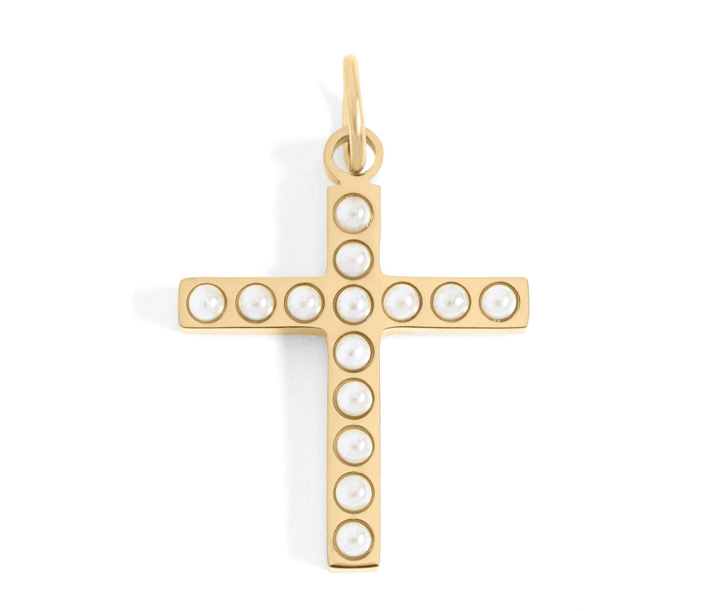 Gold Pearl Cross Charm | 18K Gold Charm – Hypoallergenic Stainless Steel Jewelry - charm | Sunflower Soul Boutique