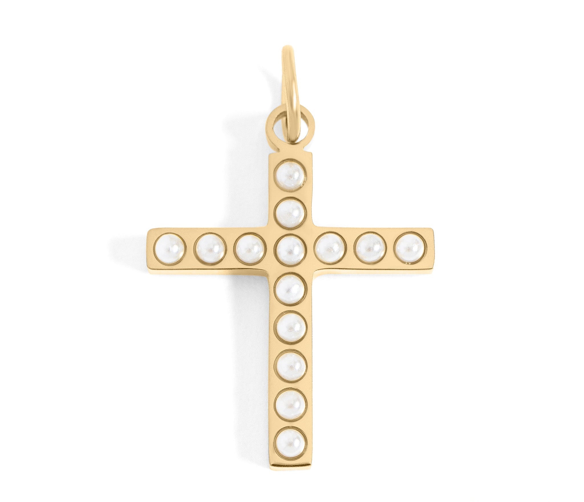 Gold Pearl Cross Charm | 18K Gold Charm – Hypoallergenic Stainless Steel Jewelry - charm | Sunflower Soul Boutique