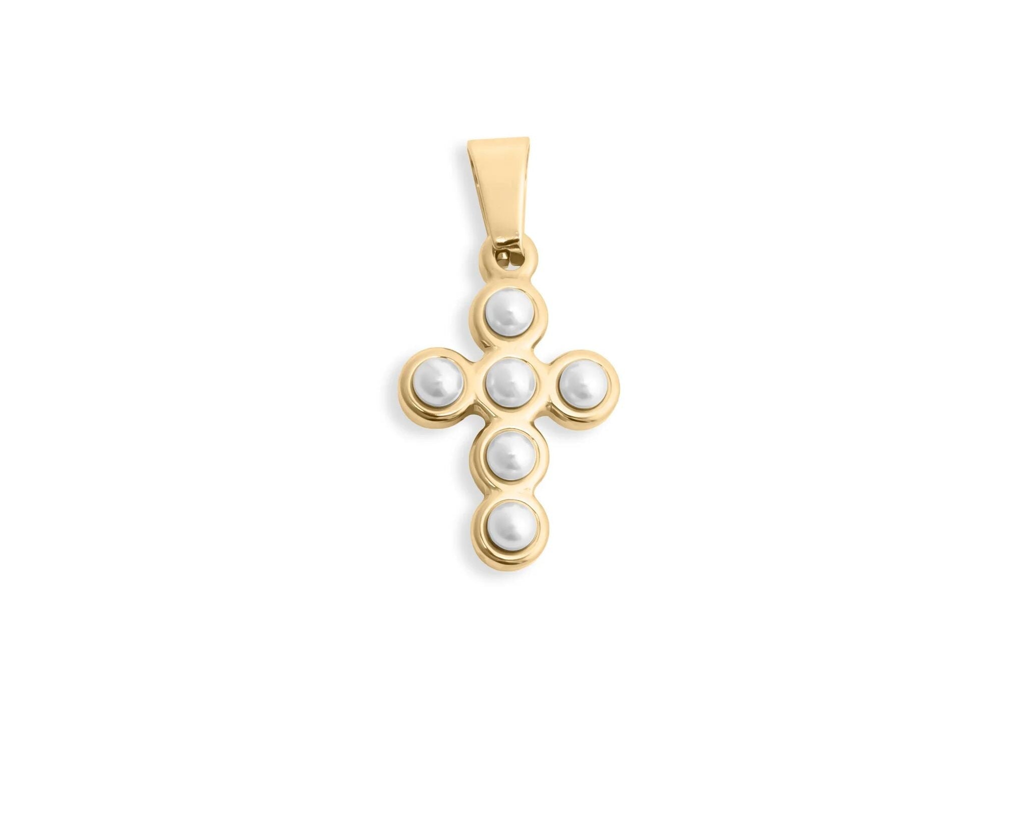 Gold Pearl Cross Charm – 18K Gold PVD Stainless Steel Waterproof Pendant - Charms | Sunflower Soul Boutique