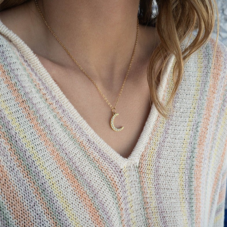 Gold Pearl Moon Charm – 18K Gold Pendant | Stainless Steel Crescent Jewelry - charm | Sunflower Soul Boutique