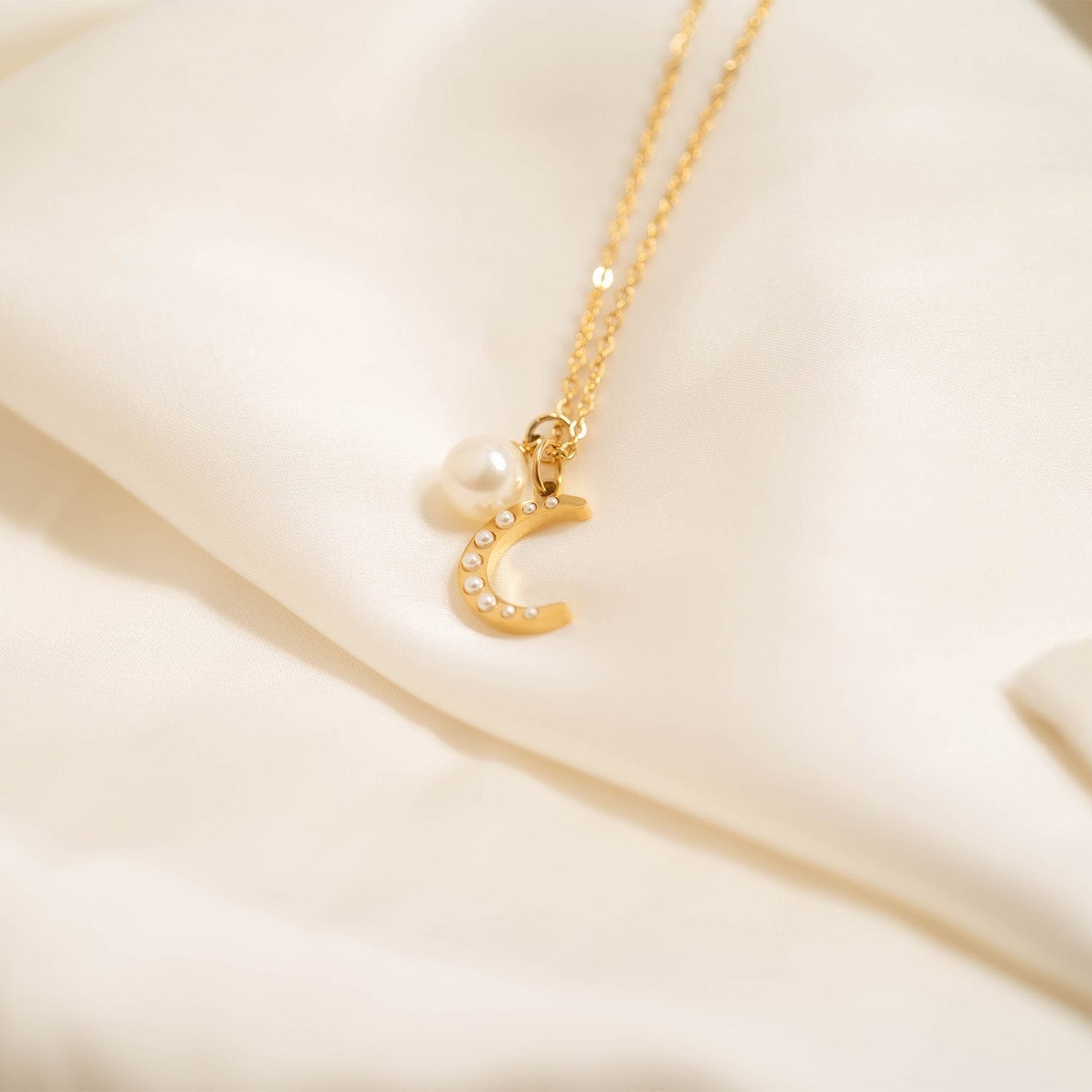 Gold Pearl Moon Charm – 18K Gold Pendant | Stainless Steel Crescent Jewelry - charm | Sunflower Soul Boutique