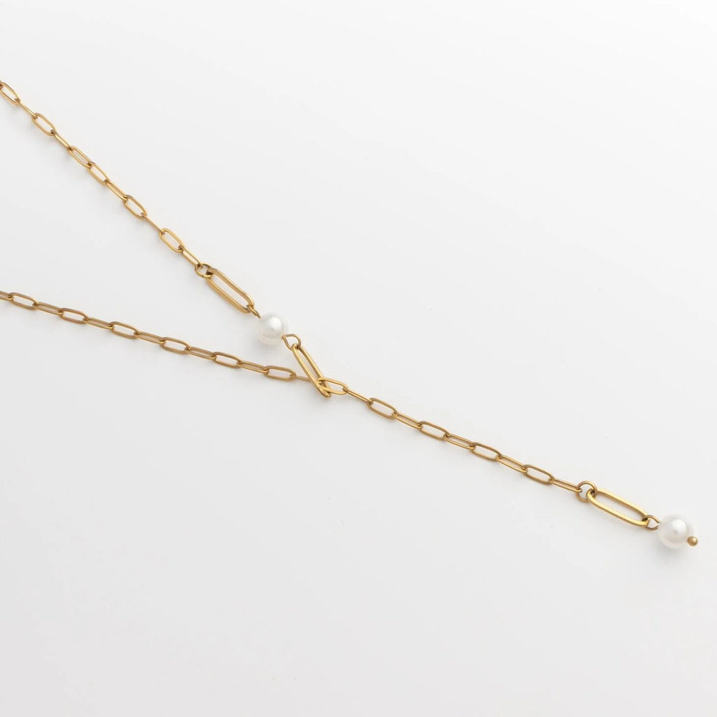Gold Pearl Necklace – 18K Gold Jewelry Y Chain With Timeless Pendant - Necklaces | Sunflower Soul Boutique