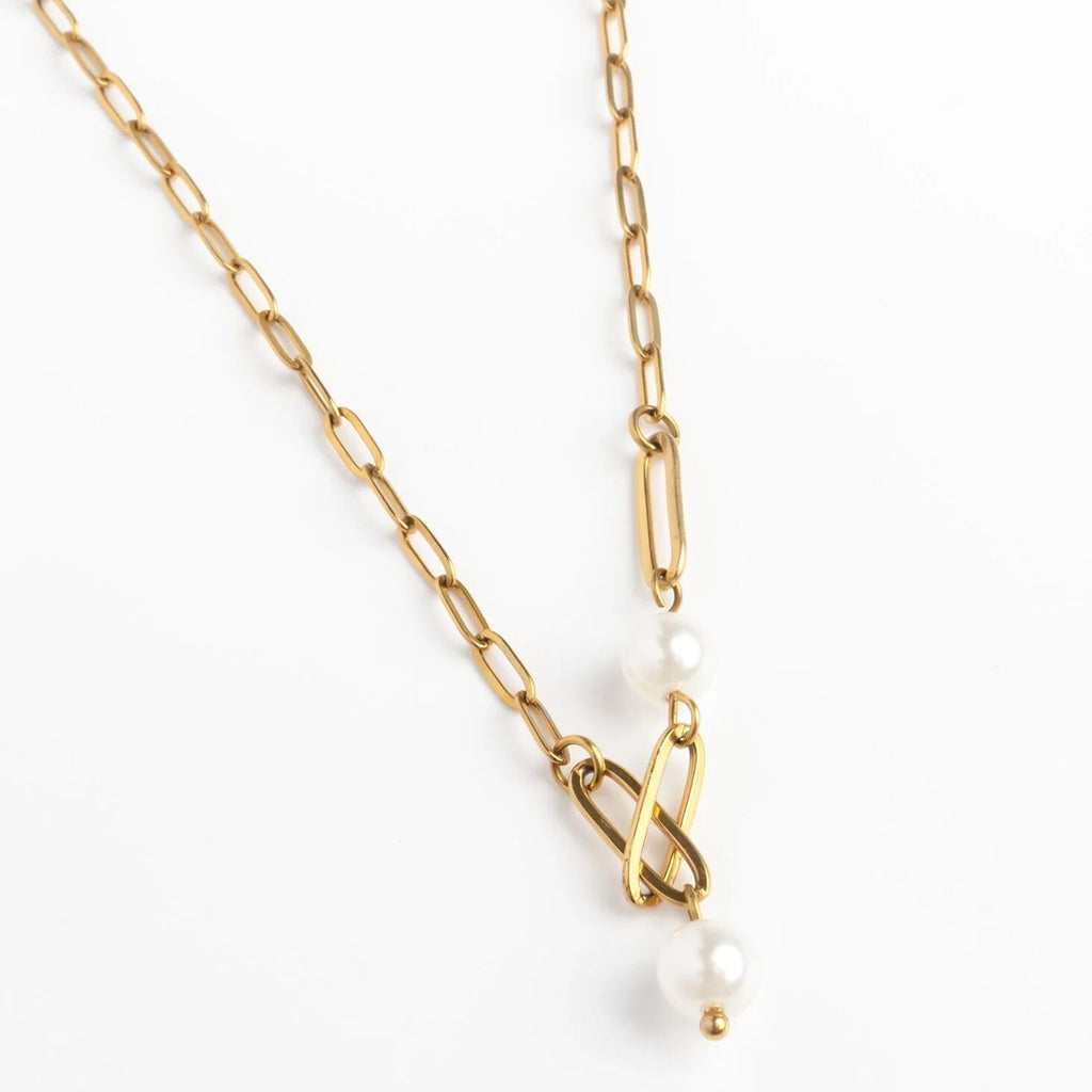 Gold Pearl Necklace – 18K Gold Jewelry Y Chain With Timeless Pendant - Necklaces | Sunflower Soul Boutique
