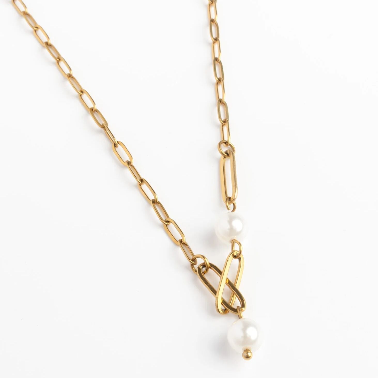 Gold Pearl Necklace – 18K Gold Jewelry Y Chain With Timeless Pendant - Necklaces | Sunflower Soul Boutique