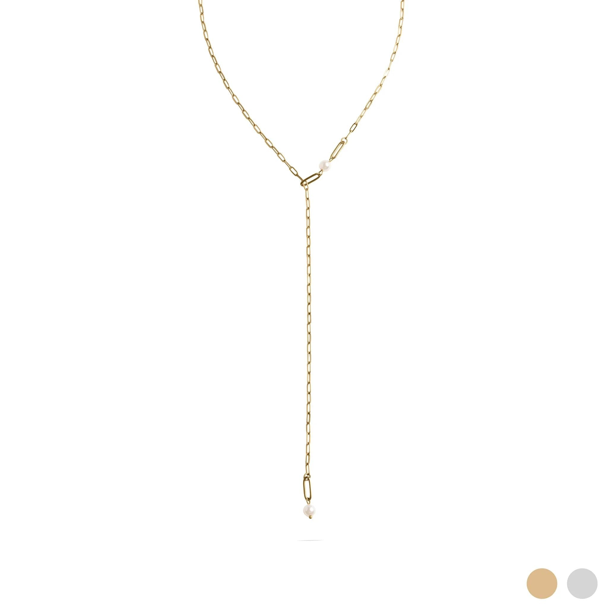 Gold Pearl Necklace – 18K Gold Jewelry Y Chain With Timeless Pendant - Necklaces | Sunflower Soul Boutique