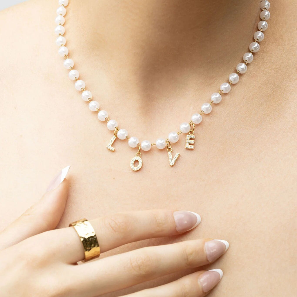 Gold Pearl Necklace – 18K Gold Necklace with Glass Pearl Strand & Adjustable Closure - Necklaces | Sunflower Soul Boutique