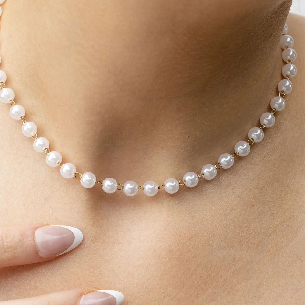 Gold Pearl Necklace – 18K Gold Necklace with Glass Pearl Strand & Adjustable Closure - Necklaces | Sunflower Soul Boutique