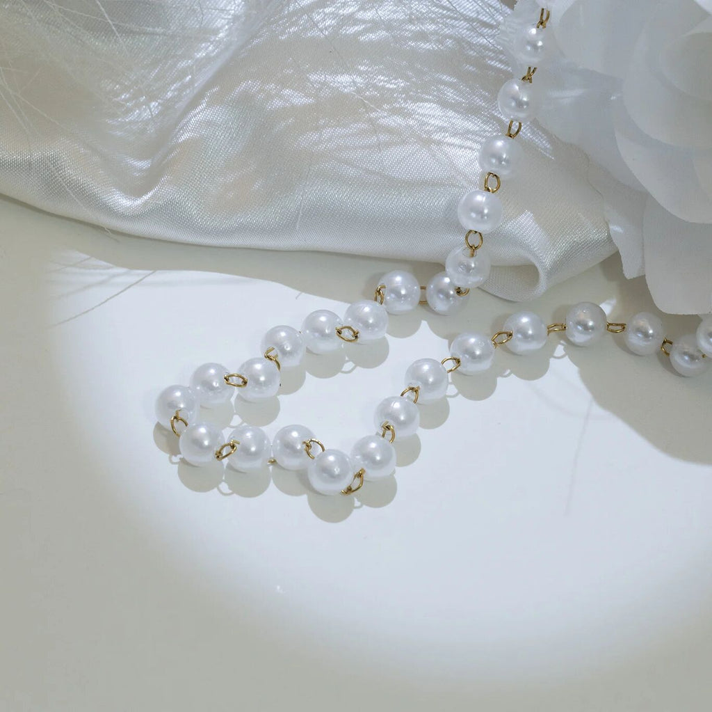 Gold Pearl Necklace – 18K Gold Necklace with Glass Pearl Strand & Adjustable Closure - Necklaces | Sunflower Soul Boutique