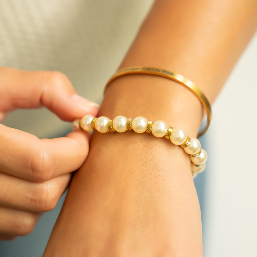 Gold Pearl Stretch Bracelet | 8mm Glass Pearls | Adjustable Fit | Tarnish Resistant Finish - Bracelets | Sunflower Soul Boutique