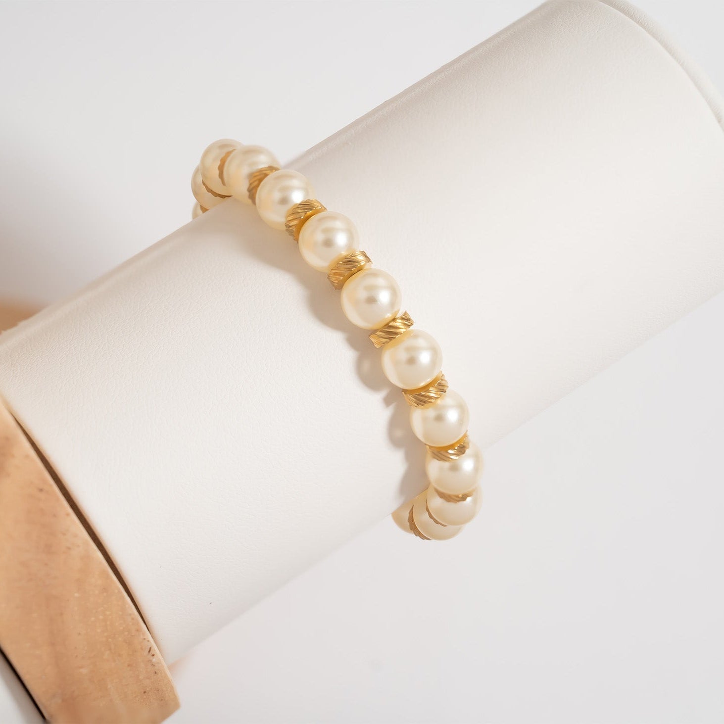 Gold Pearl Stretch Bracelet | 8mm Glass Pearls | Adjustable Fit | Tarnish Resistant Finish - Bracelets | Sunflower Soul Boutique