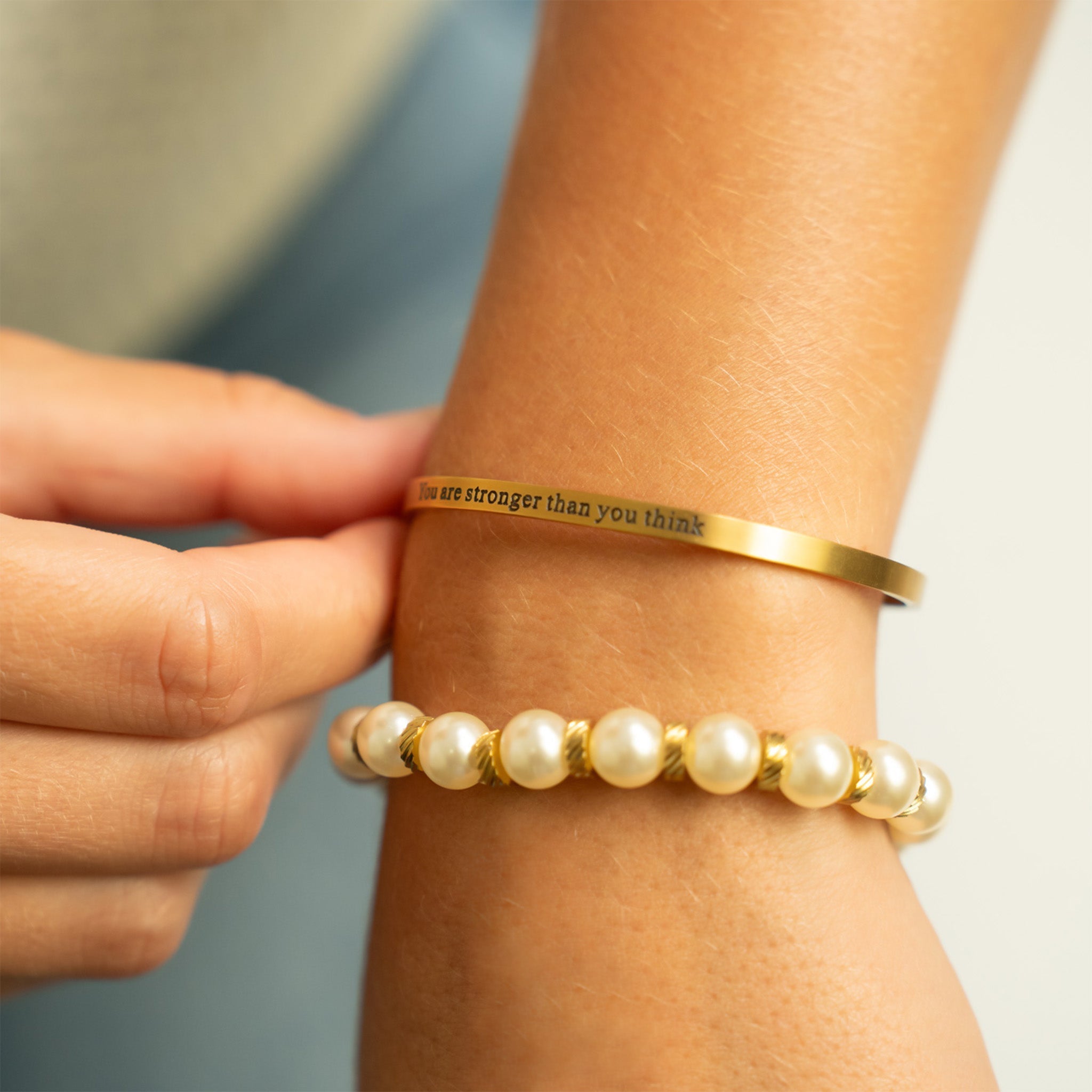Gold Pearl Stretch Bracelet | 8mm Glass Pearls | Adjustable Fit | Tarnish Resistant Finish - Bracelets | Sunflower Soul Boutique