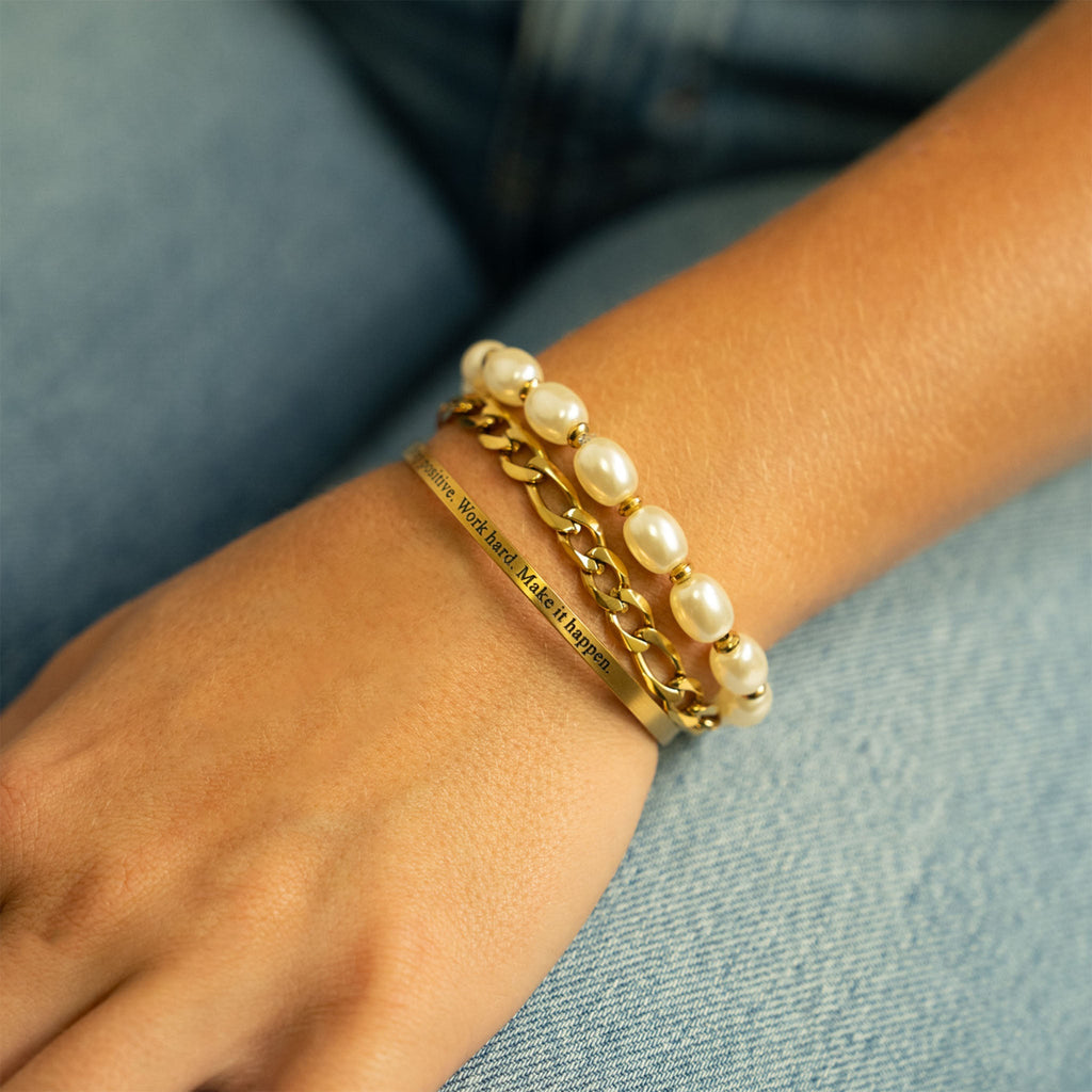 Gold Pearl Stretch Bracelet | 8mm Glass Pearls | Adjustable Fit | Tarnish Resistant Finish - Bracelets | Sunflower Soul Boutique