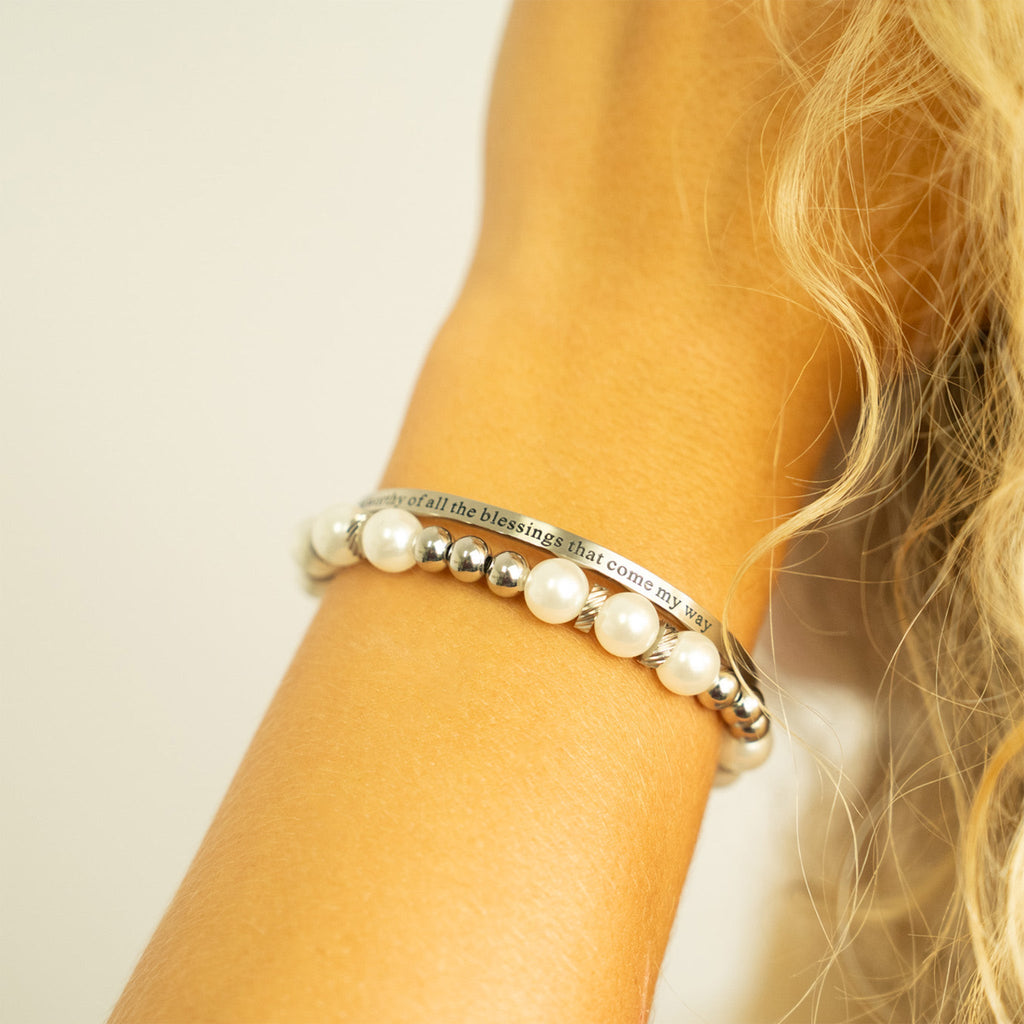 Gold Pearl Stretch Bracelet – 8mm Glass Pearls | Tarnish Resistant Gold Design - Bracelets | Sunflower Soul Boutique