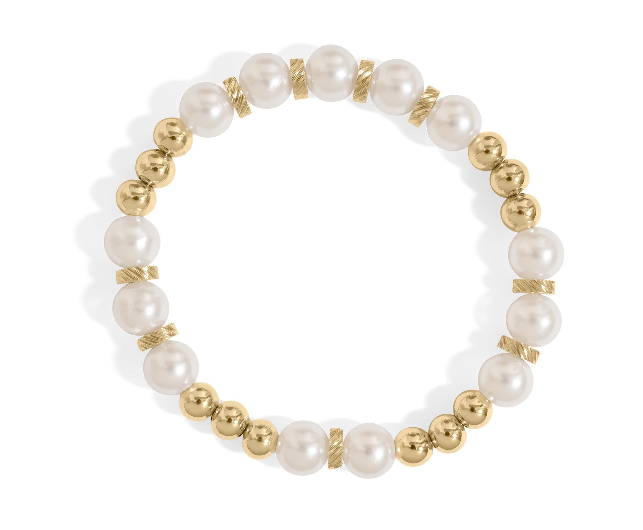 Gold Pearl Stretch Bracelet – 8mm Glass Pearls | Tarnish Resistant Gold Design - Bracelets | Sunflower Soul Boutique