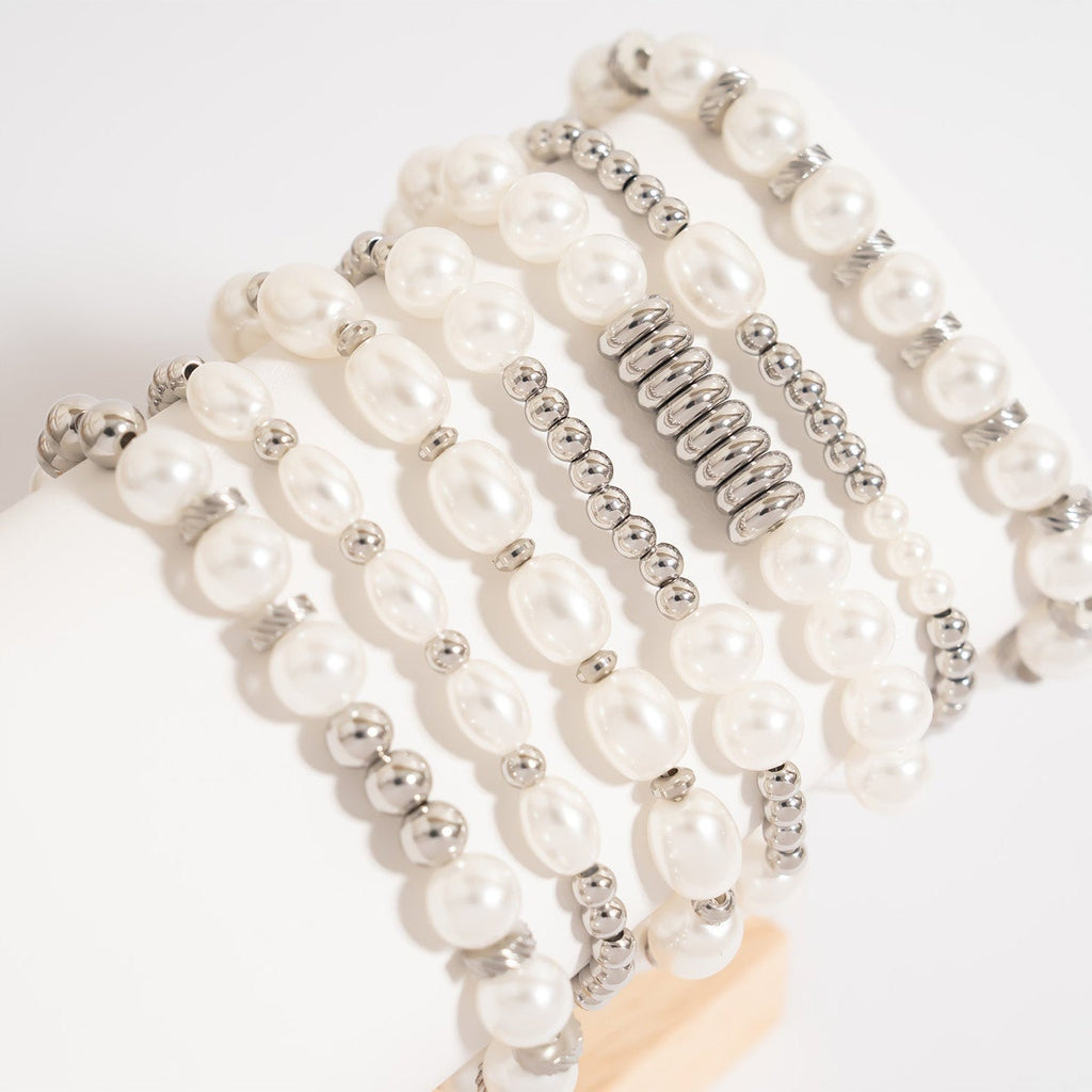 Gold Pearl Stretch Bracelet – 8mm Glass Pearls | Tarnish Resistant Jewelry - Bracelets | Sunflower Soul Boutique