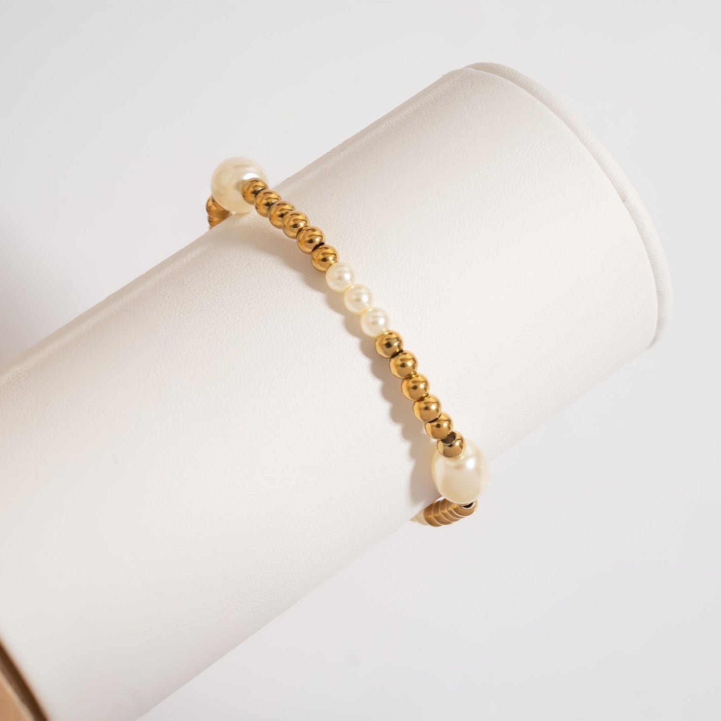 Gold Pearl Stretch Bracelet – 8mm Glass Pearls | Tarnish Resistant Jewelry - Bracelets | Sunflower Soul Boutique