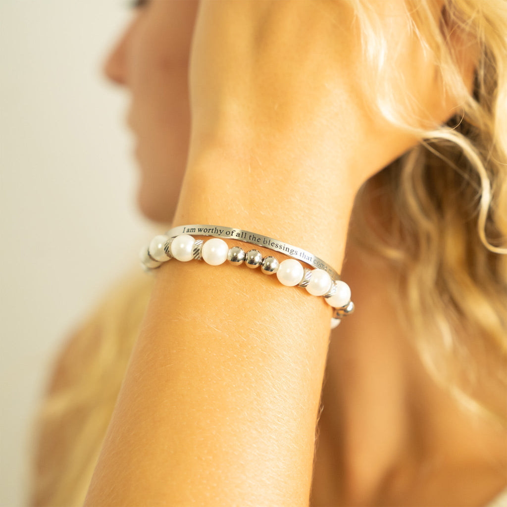 Gold Pearl Stretch Bracelet – 8mm Glass Pearls | Tarnish Resistant Jewelry - Bracelets | Sunflower Soul Boutique