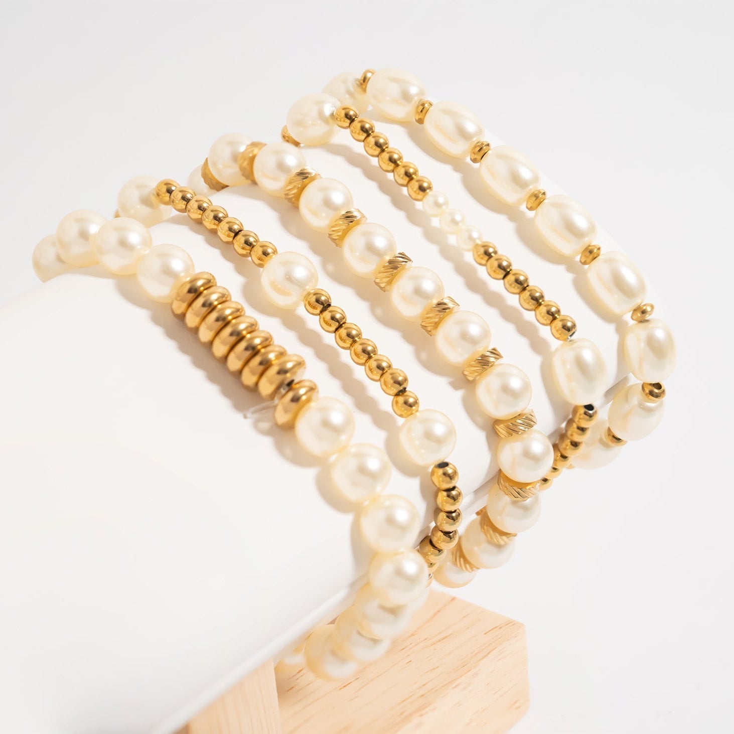 Gold Pearl Stretch Bracelet – Adjustable Fit with 8mm Glass Pearls & Tarnish Resistant Finish - Bracelets | Sunflower Soul Boutique